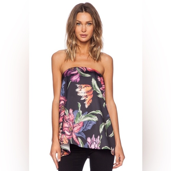 cameo Tops - CAMEO black floral flower tropical strapless “Rather Be Bustier” in Night Lily S